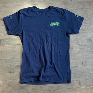 Rogue Dark Blue Tee with Green Logo Women’s Small